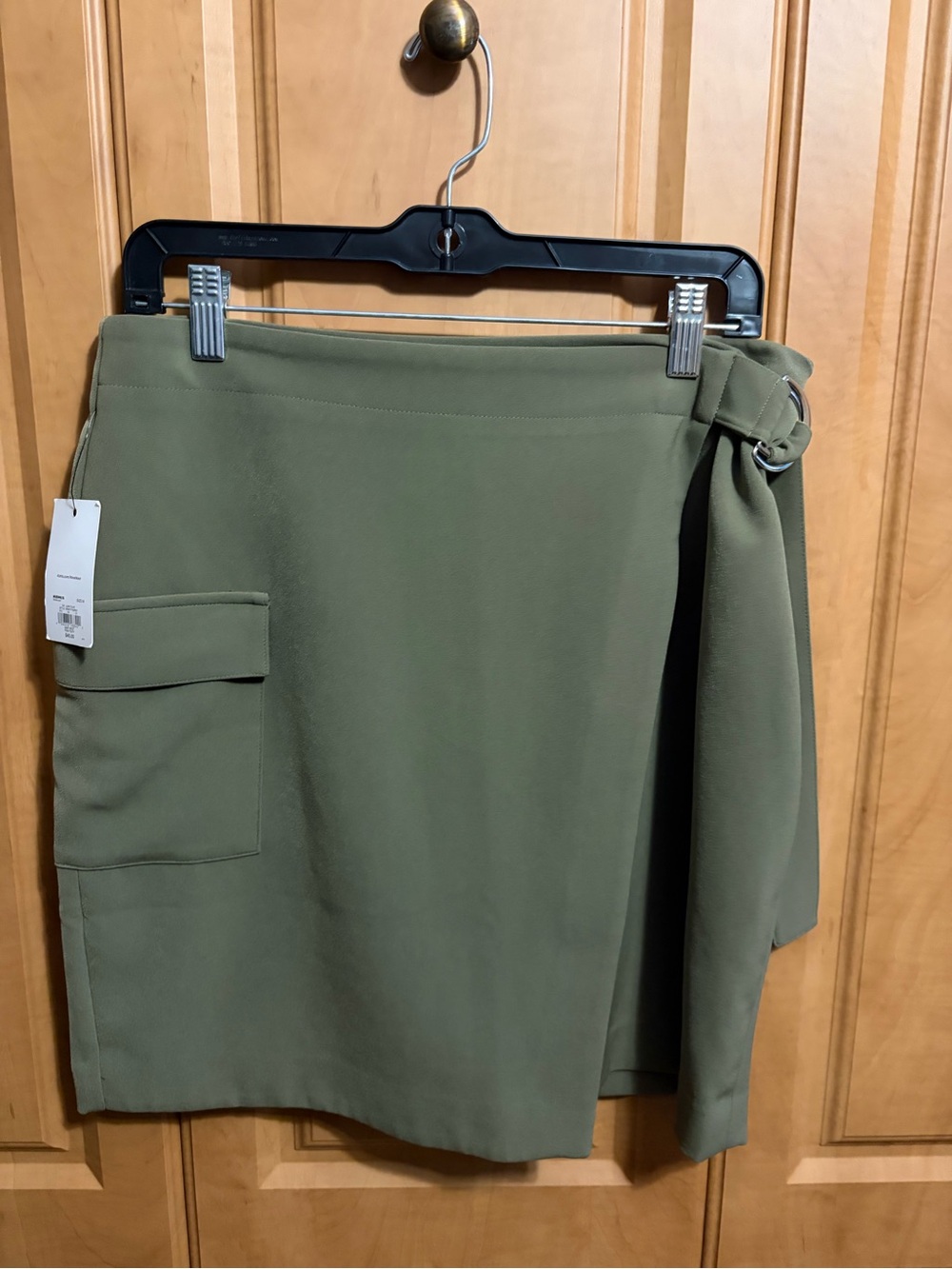 Nine West Olive Wrap-Style Mini Skirt with Side Tie